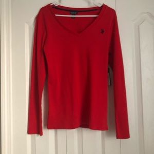 Long sleeved v neck polo shirt